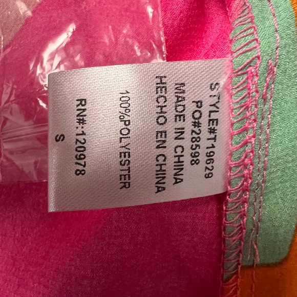 Entro Pink Bold Print Artsy Valentines Love Floral Balloon SL V Neck Blouse Sz S - Picture 6 of 13